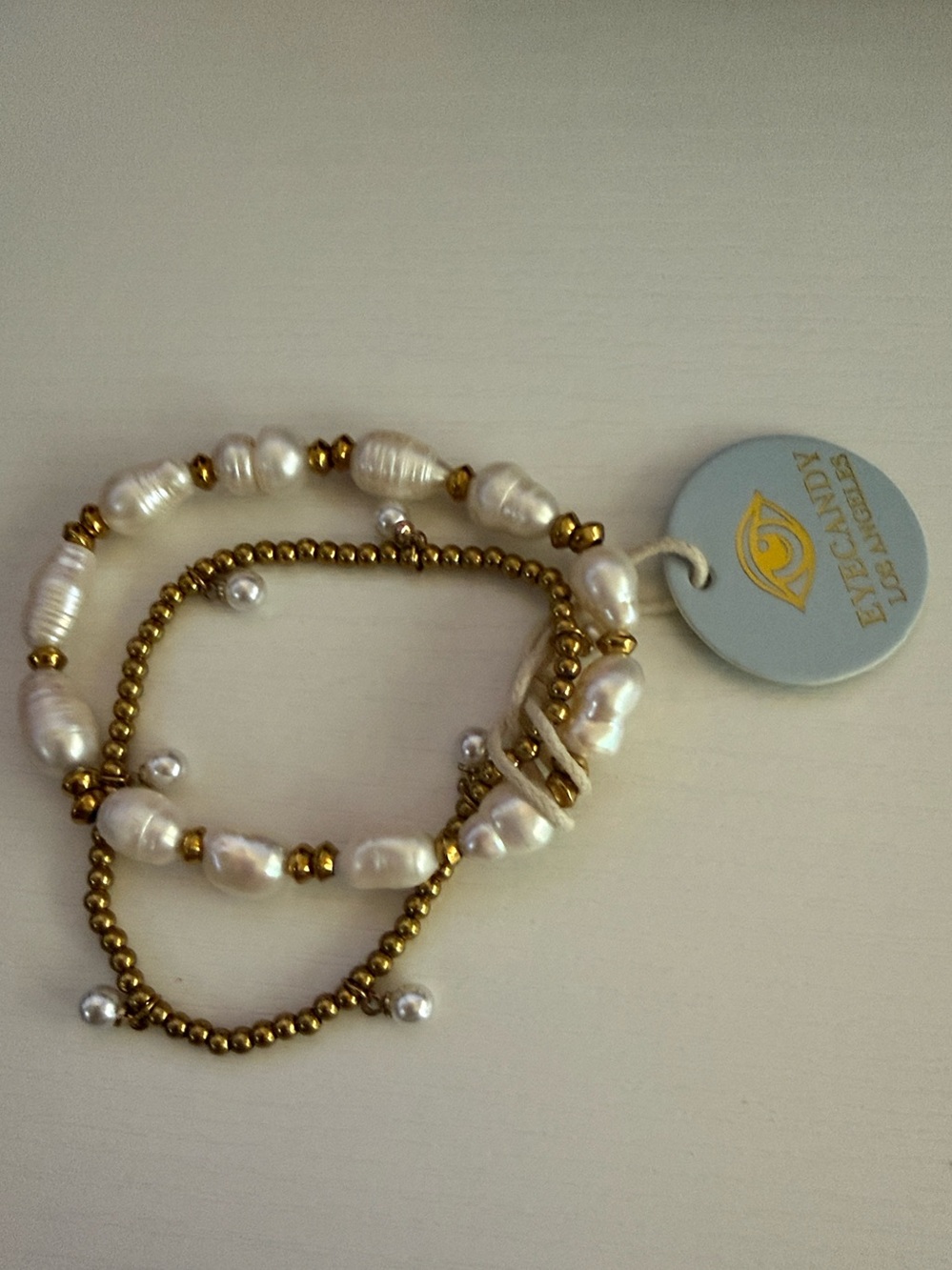Eye Candy Gold & White Pearl Bracelet Set